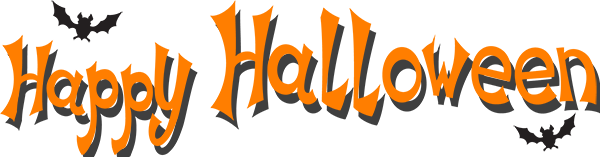 Black Halloween lettering on an orange background